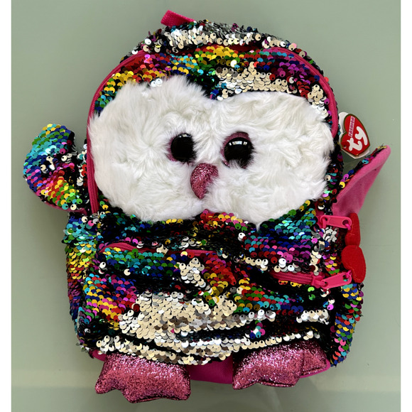 Ty Beanie Babies Handbags - TY Flippables Sequin Owen the Owl Backpack for Kids, 10-in Tall